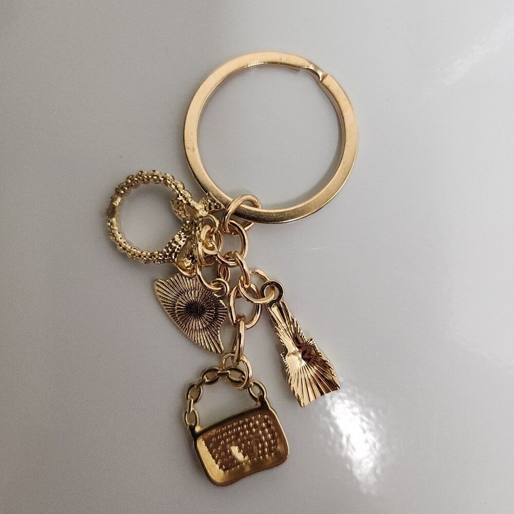 Chic Gold Fashion Charm Keychain Lipstick Purse Bow Pearls - Picture 3 of 5
